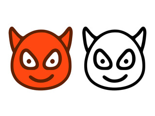 Devil with a smile emoticon in two style isolated on white background.