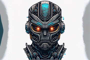 Robot head cyborg illustration. Generative AI