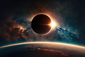 solar eclipse in the background of the space sky. Generative AI