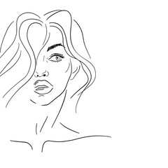 Young woman one line drawing style. Minimalistic background. Fashion wallpaper	
