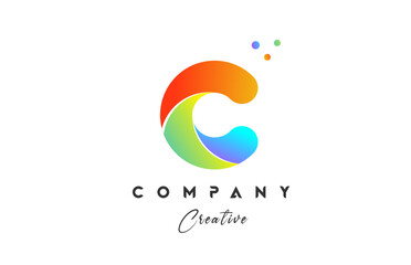 Naklejka premium Colored C alphabet letter logo icon design. Yellow blue green color with dots. Colorful creative template for company and business