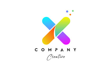 Colored X alphabet letter logo icon design. Yellow blue green color with dots. Colorful creative template for company and business