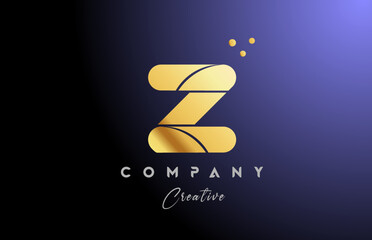gold golden Z alphabet letter logo icon design. Yellow blue color with dots. Creative template for company and business