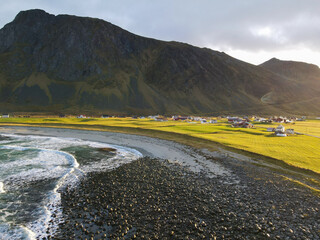 View of the iconic Unstad beach on lofoten islands, Unstad, Norway