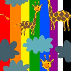 Africa animals seamless giraffes and clouds pattern for kids clothes print and fabrics and linens and wrapping paper