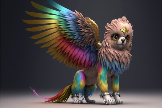 Cute kawaii griffin or griffon, mythology, half eagle half lion, created with generative ai