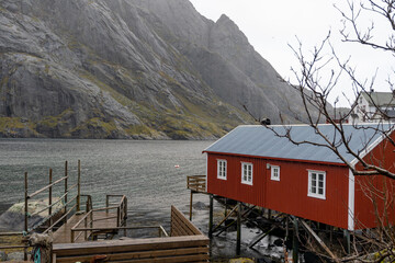 Nusfjord, a small fishing village with rorbuers in Lofoten, Norway.