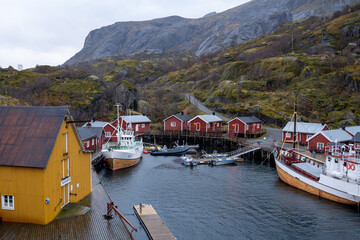 Nusfjord, a small fishing village with rorbuers in Lofoten, Norway.