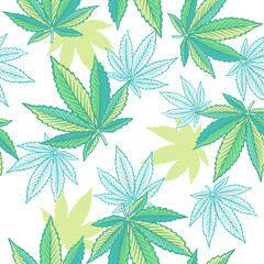 Cannabis leaves. Seamless pattern with hand drawn vector illustrations