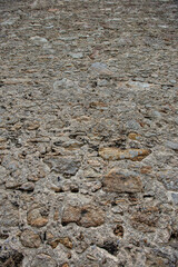 Detail of centennial wall, made of ston and shells. Colonial construction in city of Itanhaem, Coast of Sao Paulo state, Brazil