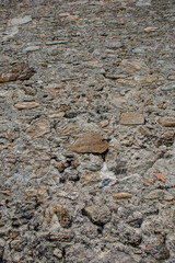 Detail of centennial wall, made of ston and shells. Colonial construction in city of Itanhaem, Coast of Sao Paulo state, Brazil