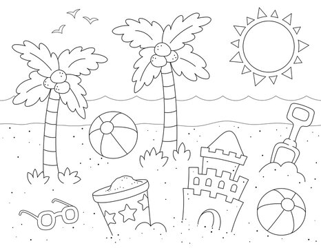 simple beach coloring page
