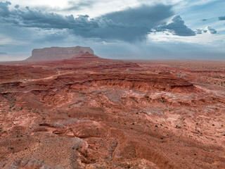 Aerial view of the Rock formations in the Monument valley. Landscape of Monument valley. Panoramic view. Navajo tribal park in Arizona, USA.