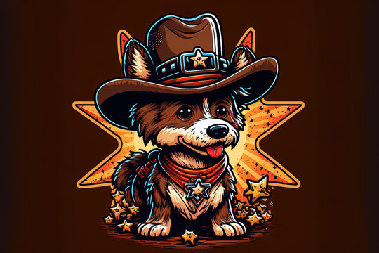 Illustration for the dog cowboy hat mascots logo. Generative AI
