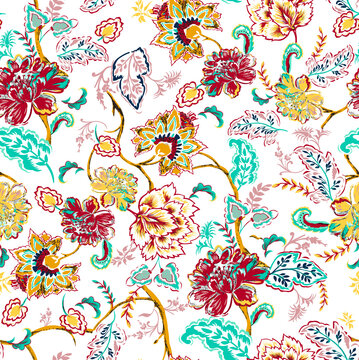 Floral seamless pattern with paisley ornament
