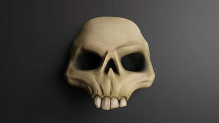 3d illustration of a skull on a dark background. Dark skeleton. Black  skull.