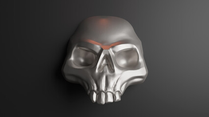 3d illustration of a silver skull on a dark background. Dark skeleton. Black  skull.