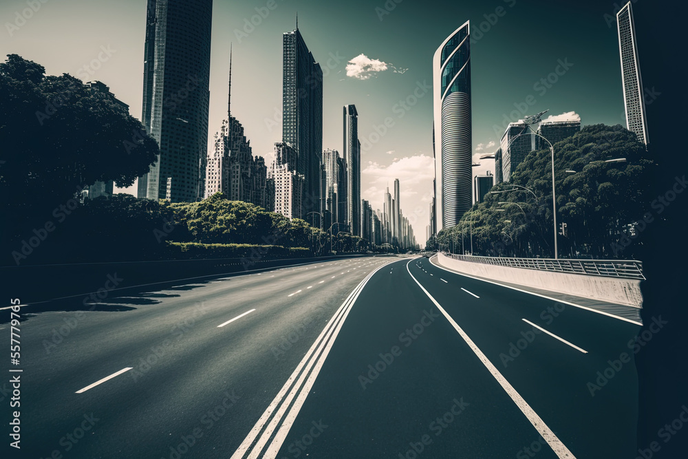 Canvas Prints modern asphalt road passing by a contemporary cityscape. generative ai