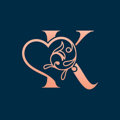 HEART ROSE GOLD BEAUTY LETTER K