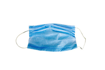 Disposable medical protective mask blue color isolate on white background top view.