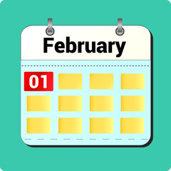 calendar vector drawing, date February 1 on the page