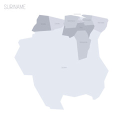 Suriname political map of administrative divisions - districts. Grey vector map with labels.