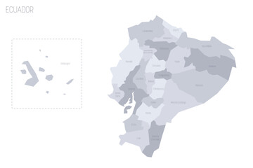 Ecuador political map of administrative divisions - provinces. Grey vector map with labels.