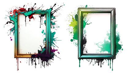 Rectangle vertical wooden frames with colorful paint ink grunge texture isolated on white background