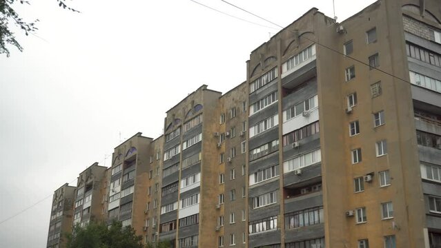 Panoramic view of the old faded building from ussr