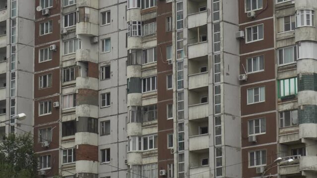 Close-up of an old soviet apartment building.