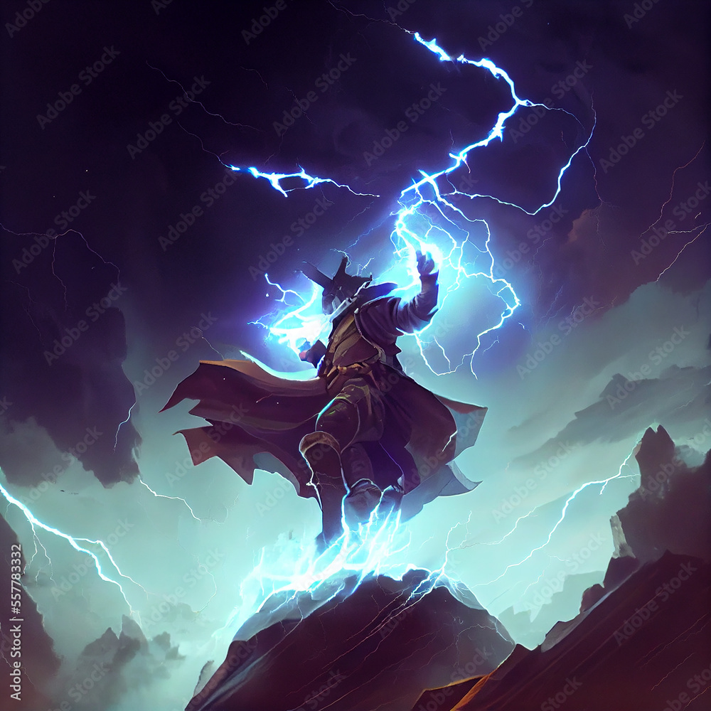 Sticker Lightning wizard ai art