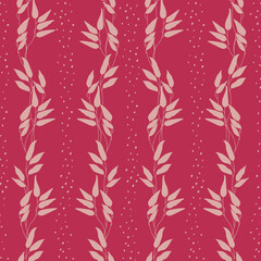 Seamless magenta pattern with branches. Print for textile, wallpaper, covers, surface. For fashion fabric. Retro stylization.
