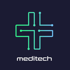 Digital technology Health, Vector logo template with cross symbol. This logo is suitable for medical, healthy life, icon, body, care.