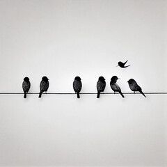 Birds on a wire line art ai art