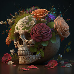 Calavera (Mexican Sugar skull), colorful, floral skull for dia de los muertos (Day of the Dead)