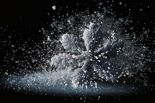 Crystallized snow on a dark background. Generative AI