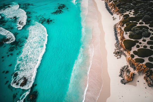 White sand beach drone image. Generative AI