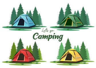 Set of camping tent in the forest. collection of camping tent vector illustration
