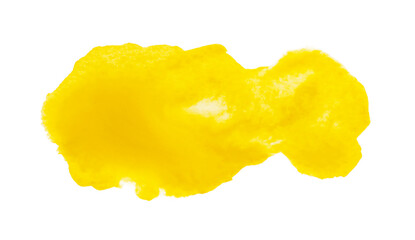 Blot of yellow watercolor paint isolated on white, top view