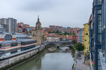 Naklejka premium San Anton bridge in the city of Bilbao in Vizcaya. Basque Country