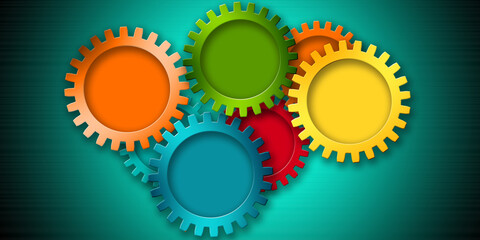 Colored gear wheels showing teamwork concept
