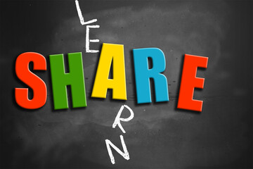 Obraz premium Learn and share conceptual words on blackboard