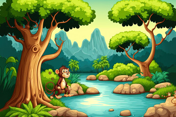 Obraz na płótnie Canvas In the forest, a monkey. Generative AI