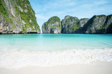 Tropical beach,  Maya bay, Phi Phi Leh island, Thailand.