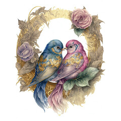 valentine poster and valentine card template, love birds and flowers, generative AI