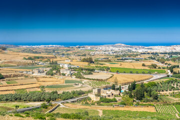 Landscape of the Malta countryside with Valletta on the  background