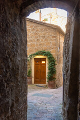 Beautiful street of Pienza, medieval  town in Tuscany