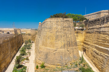 Fototapeta na wymiar Valletta, Malta, 22 May 2022 : City walls of Valletta