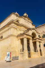 Fototapeta na wymiar Valletta, Malta, 22 May 2022: Church in Valletta town center