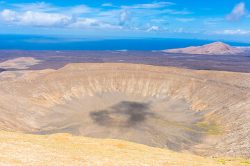 Naklejka premium The big crater of Caldera Blanca volcano, Lanzarote, Canary Islands, Spain